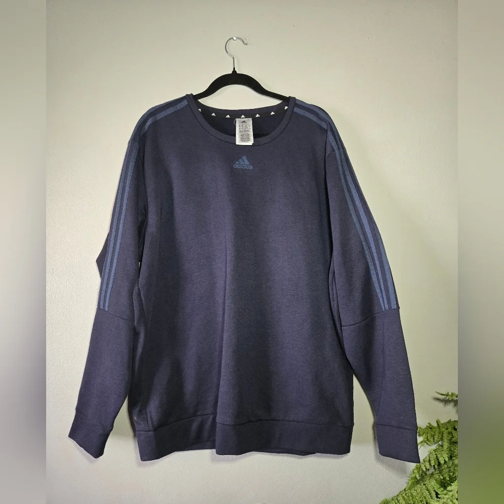 Adidas Men's Long Sleeve 3 Stripe Fleece Crew Sweatshirt Pullover ~Size‎ XL
